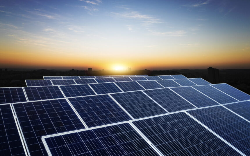 Solar energy power plant over a beautiful cloudy sky Solar energy power plant over a beautiful cloudy sky. Space For Text.